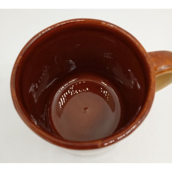 Two-Tone Brown & Tan Dip Glazed Ceramic Coffee Mug with Handle Vintage 3.25" - Picture 7 of 16